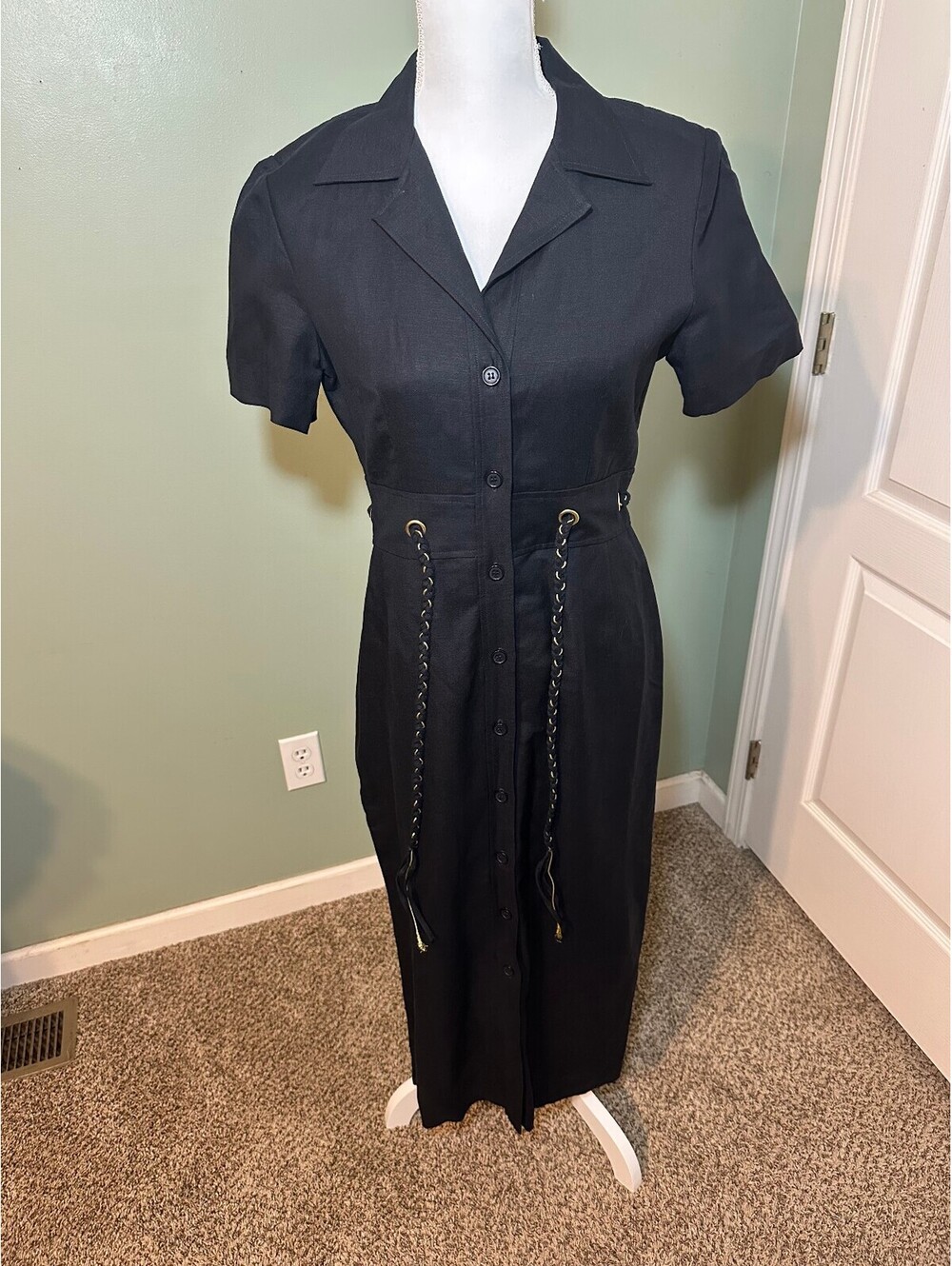 Vintage Positive Attitude Linen Blend Button Down Maxi Dress Size 6